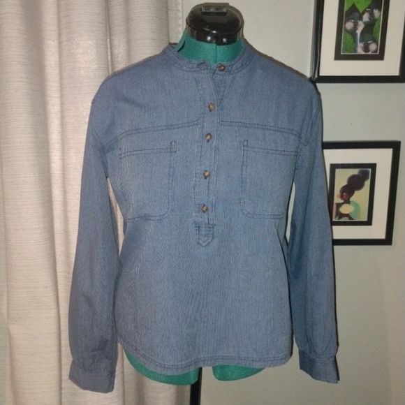 Lucky Brand Edie Striped Popover Top Blue White Pinstripe Size M NWT - Picture 10 of 14